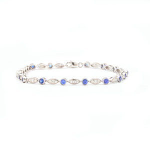 14KT White Gold Blue Sapphire and Diamond Bracelet