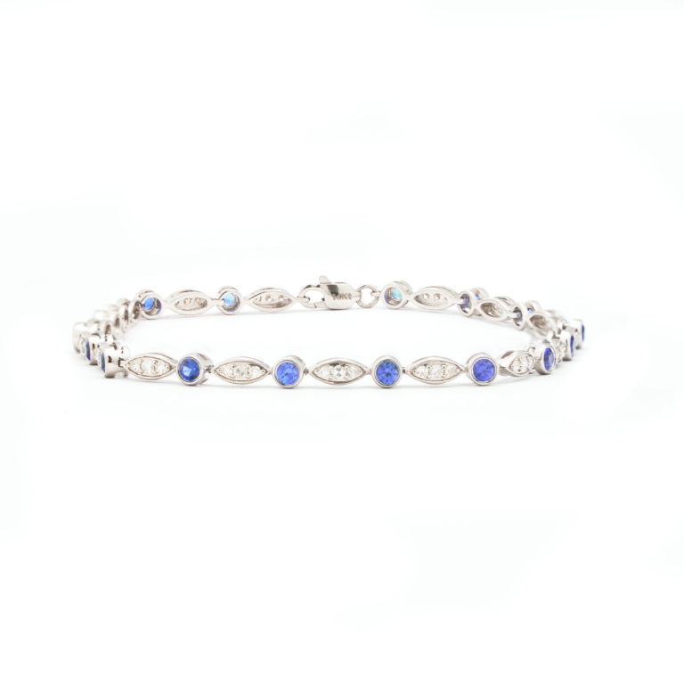 14KT White Gold Blue Sapphire and Diamond Bracelet