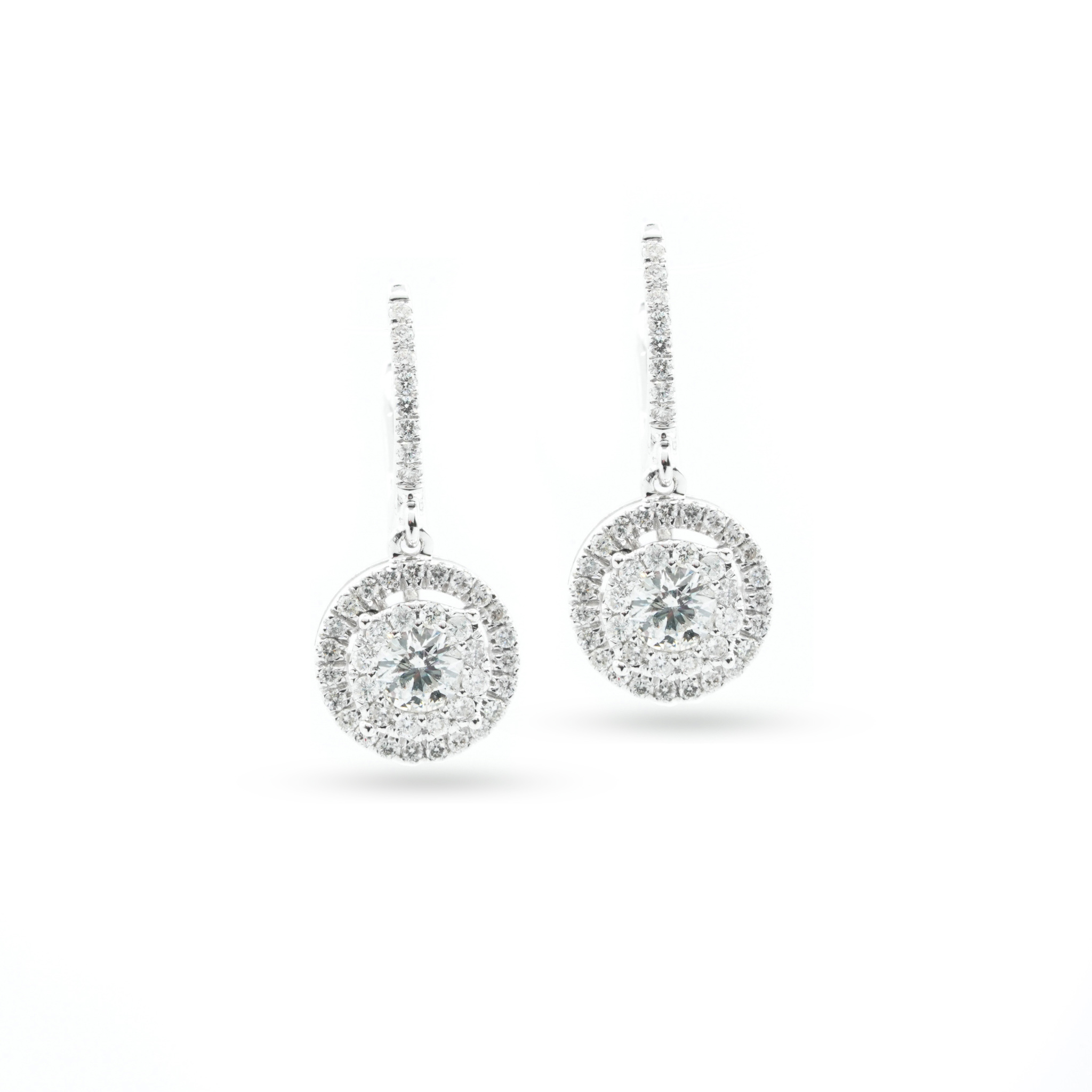 14KT White Gold 0.15 Round Circle Diamond 0.55ct Side Diamond Dangling Earrings