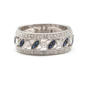 14KT White Gold 0.42ct Diamond and 0.10ct Blue Sapphire Ring