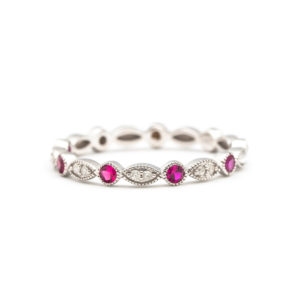 14KT White Gold 0.06ct Diamond and 0.20ct Ruby Wedding Band