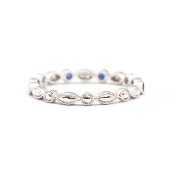 14KT White Gold 0.30ct Diamond and Blue Sapphire 1/2 Eternity Ring