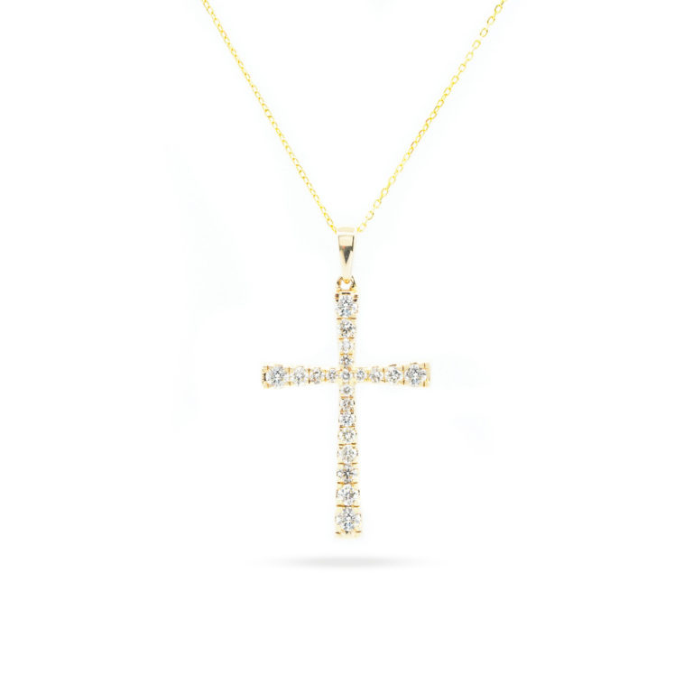 14KT Yellow Gold 0.62ct Diamond Cross Pendant with Chain