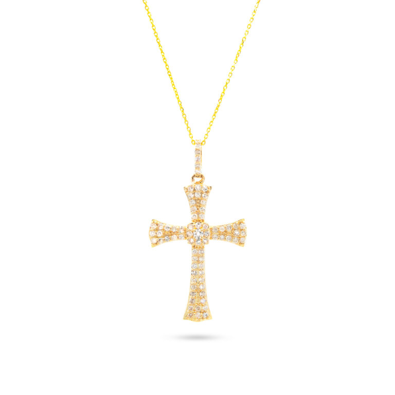14KT Yellow Gold 0.48ct Diamond Cross Pendant with Chain