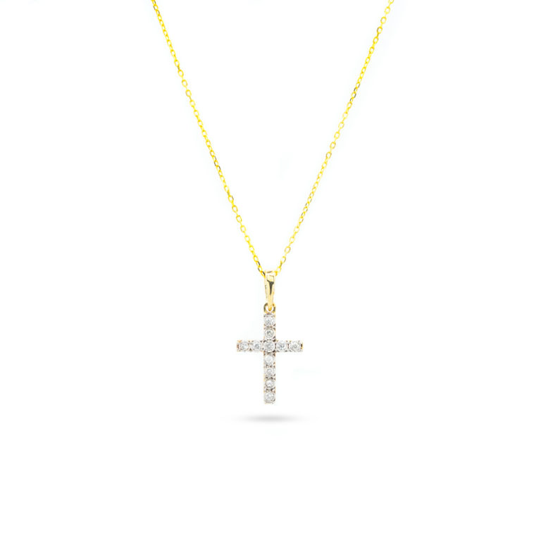 14KT Yellow Gold 0.08ct Diamond Cross Pendant with Chain