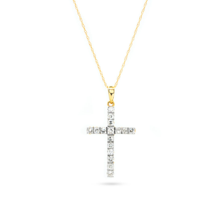 14KT Yellow Gold 0.46ct Diamond Cross Pendant with Chain