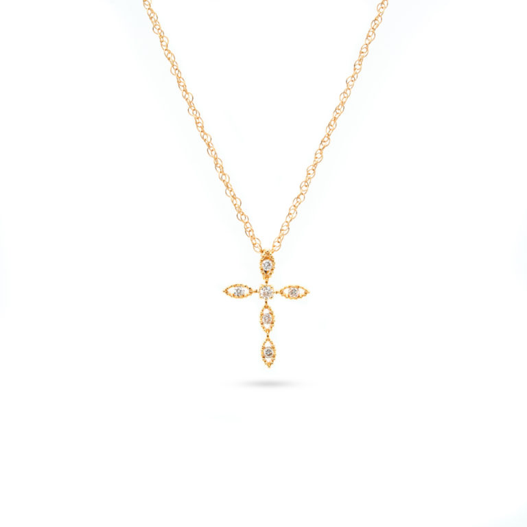 14KT Yellow Gold 0.12ct Diamond Cross Pendant with Chain