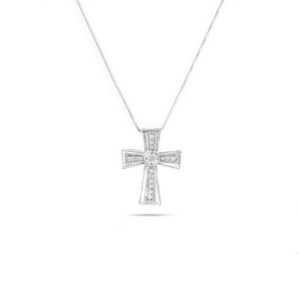 14KT White Gold 0.10ct Diamond Cross Pendant with Chain