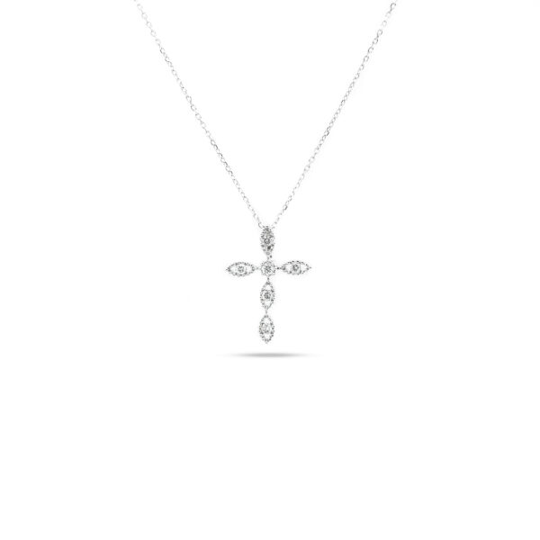 14KT White Gold 0.12ct Diamond Cross Pendant with Chain