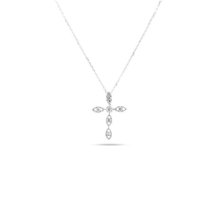 14KT White Gold 0.12ct Diamond Cross Pendant with Chain
