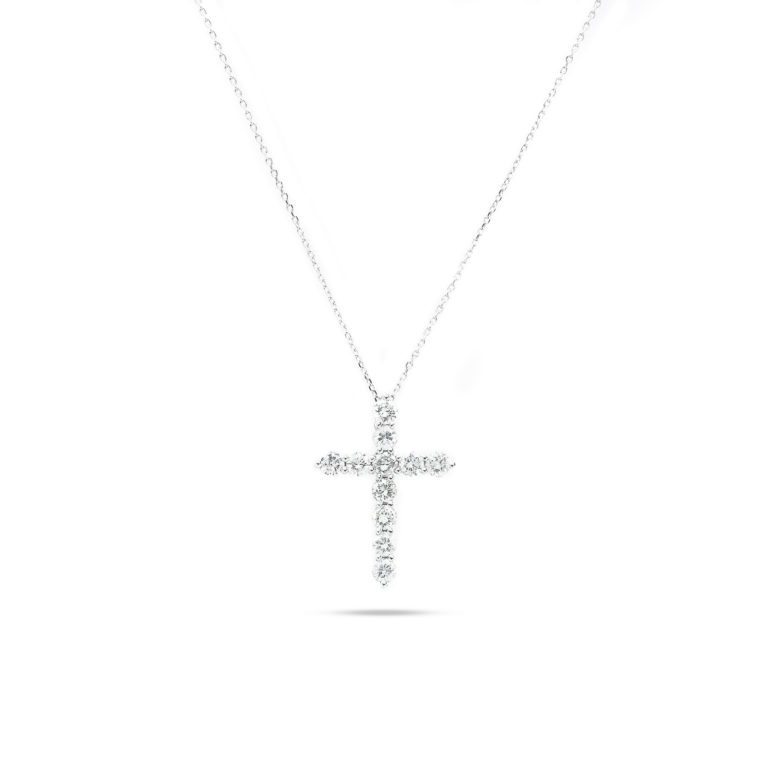 14KT White Gold 0.58ct Diamond Cross Pendant with Chain