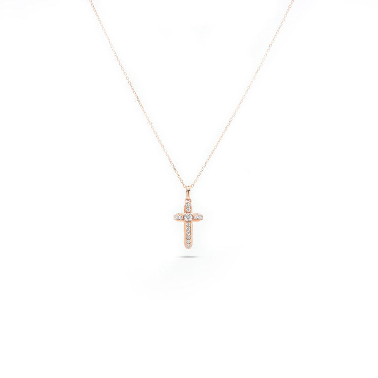 14KT Rose Gold 0.12ct Diamond Cross Pendant with Chain