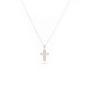 14KT Rose Gold 0.16ct Diamond Cross Pendant with Chain