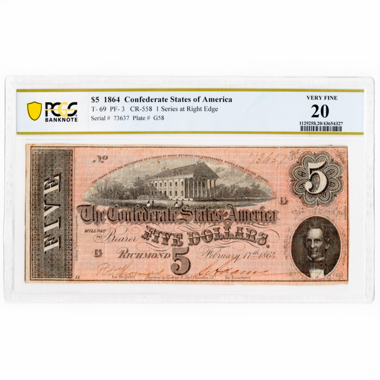 $5 1864 Confederate States of America Note - VERY FINE
