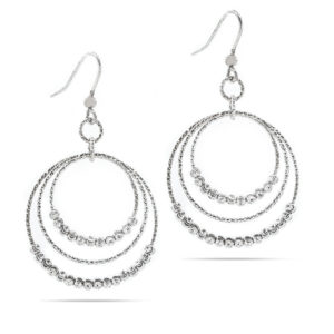 Sterling Silver Triple Circle with Diamond Moon Cut Beads Earrings