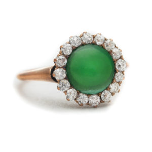 14KT Rose Gold Malachite with Old Miners Cuts .70 ctw Diamonds Ring