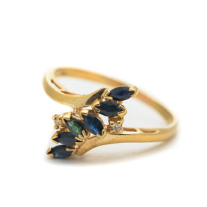 10KT Yellow Gold Blue Sapphire and Diamond Fashion Ring